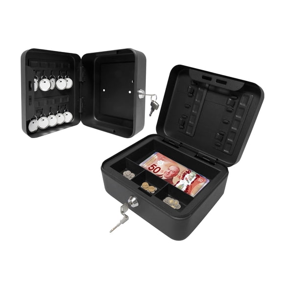 Manhattan, MCBK-1000 Canadian Brand Dual Function Convertible Cash Box & Key Security Box, 7.9" x 6.5" x 3.5", with Removable Tray and 10 Key Tags