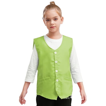 Jhaoyu Kids Boys Girls Volunteer Waistcoat Activity Vest Solid Color Party Jacket Uniform Fluorescent Green S/10