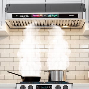 BRANO Under Cabinet Range Hood with Voice/Gesture/Touch Control, 900 CFM Stainless Steel Ducted Kitchen Vent Hood 36 INCH