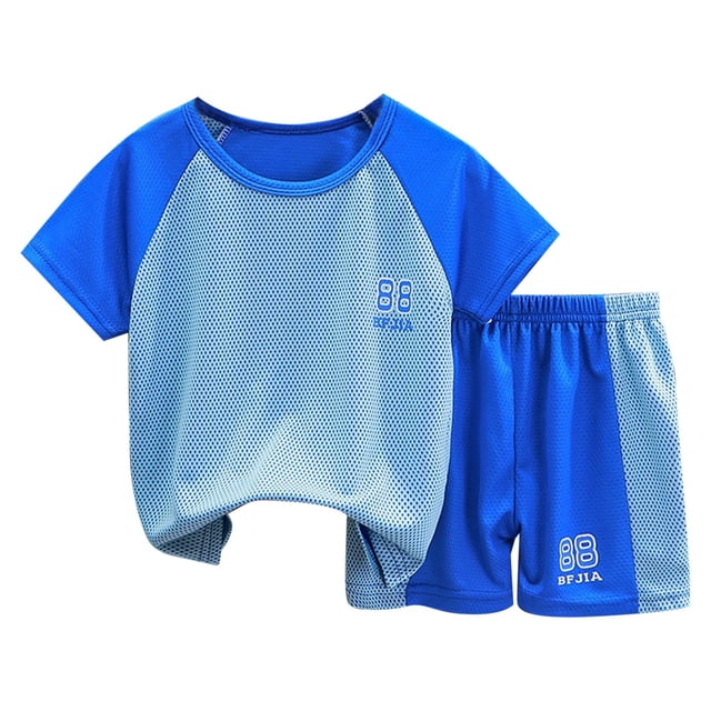 MIASHUI Boys Loose Athletic Short Sleeve Shirt and Active Mesh Shorts Set,Blue,5-6 Years