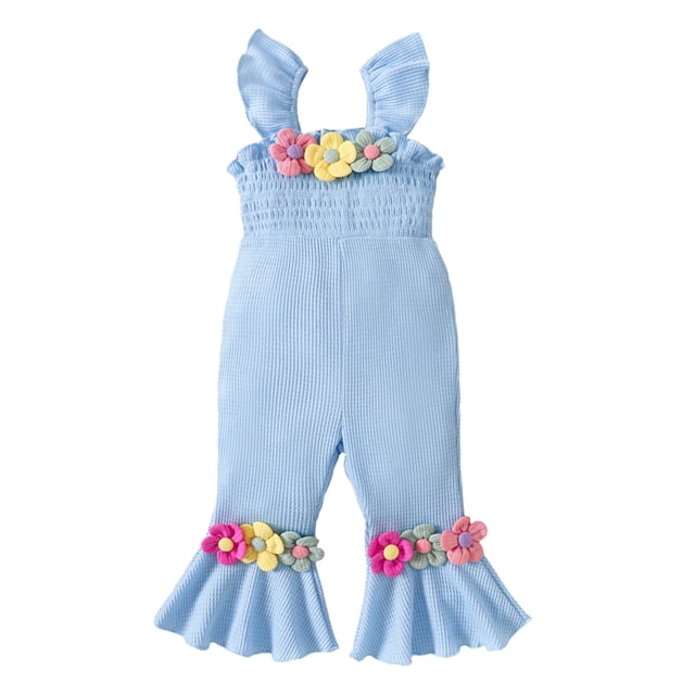 MIASHUI Stylish Girls Romper Jumpsuit Floral Design Fly Sleeve Casual Wear for Spring and Summer