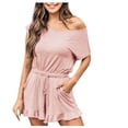thumbnail image 1 of Timegard Rompers for Women Summer Short Sleeve Adjustable Drawstring Casual Short Jumpsuit with Pockets, 1 of 7