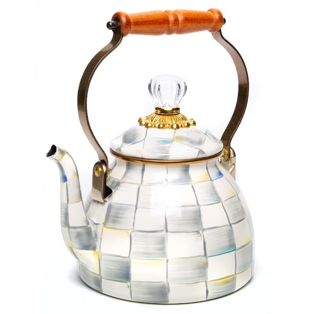 MacKenzie-Childs Sterling Check Émail Bouilloire à Thé, Bouilloire à Thé Décorative, Capacité de 2 Litres