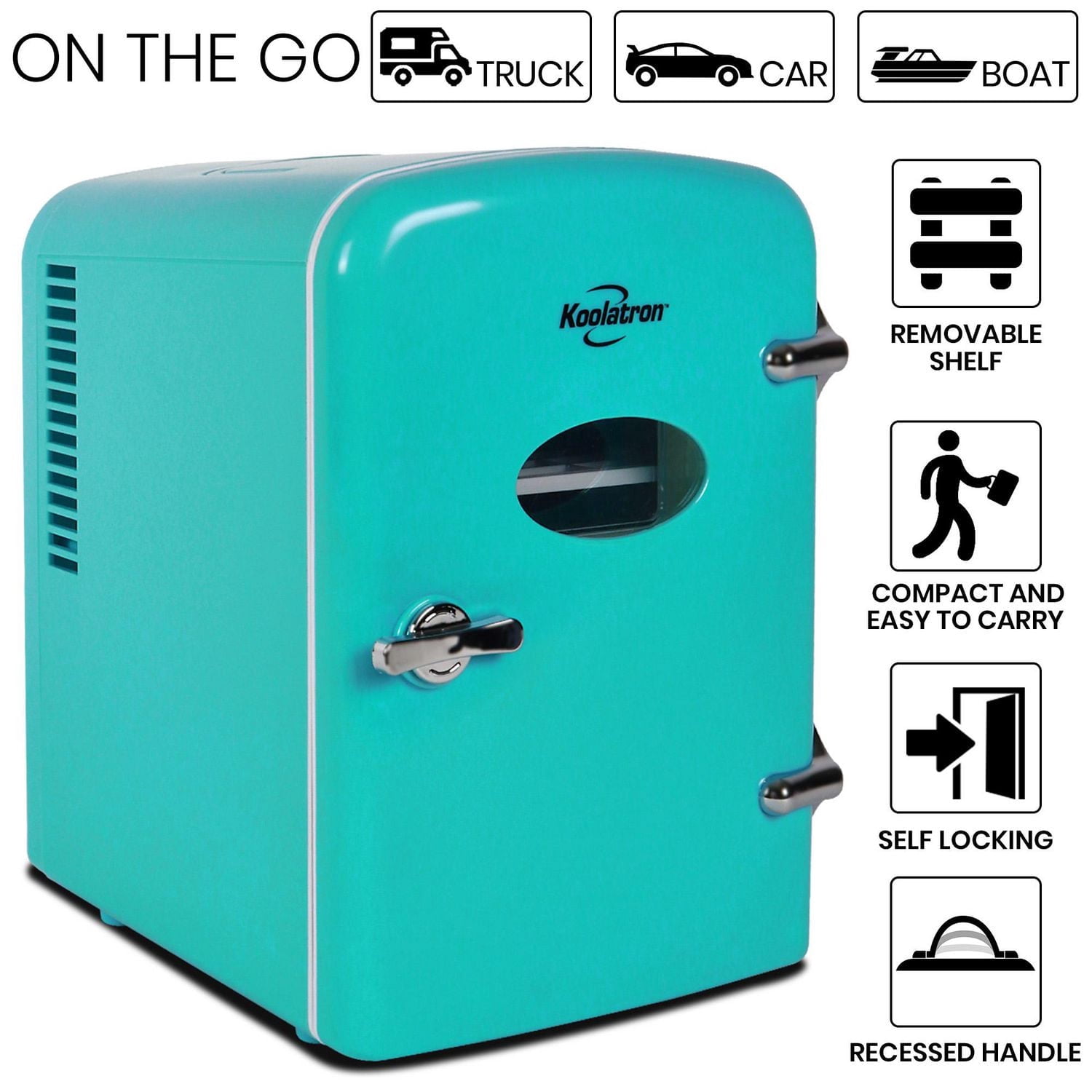 Koolatron Frigo Mini Thermoélectrique Portable Rétro 6 Canettes, 4,2 Quarts, 12V DC/110V AC, pour Maison, Chambre d'Étudiant, Voiture, Bateau, Boissons et Plus