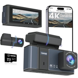 Caméra avant et arrière Dashcam,TVFEA Caméscope 4K,Caméra double Dash pour voitures avec Wi-Fi,3.18" LCD Écran,64GB Carte,APP Contrôle, vision nocturne,WDR,Métal Sh
