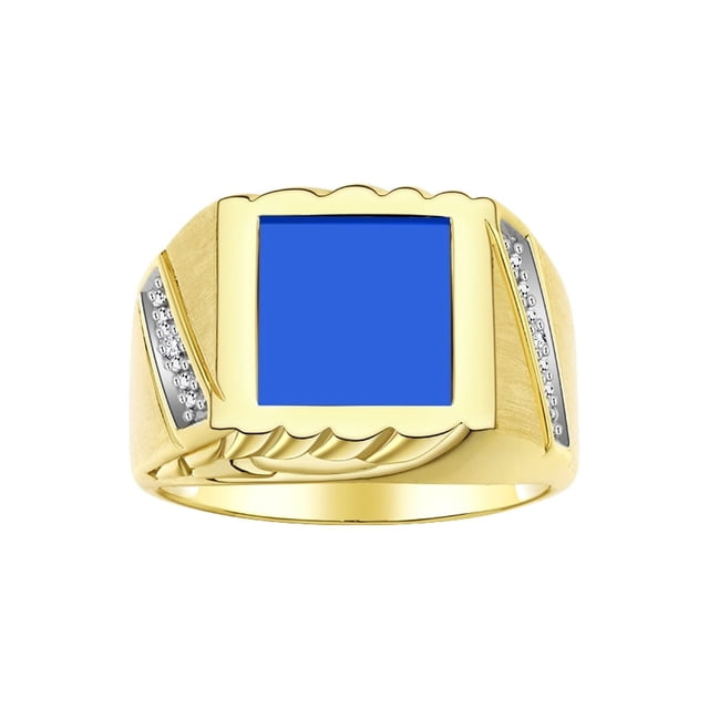 RYLOS Men's Rings Yellow Gold Plated Silver Designer Ring With Diamonds and Blue Quartz Rings For Men Size 12