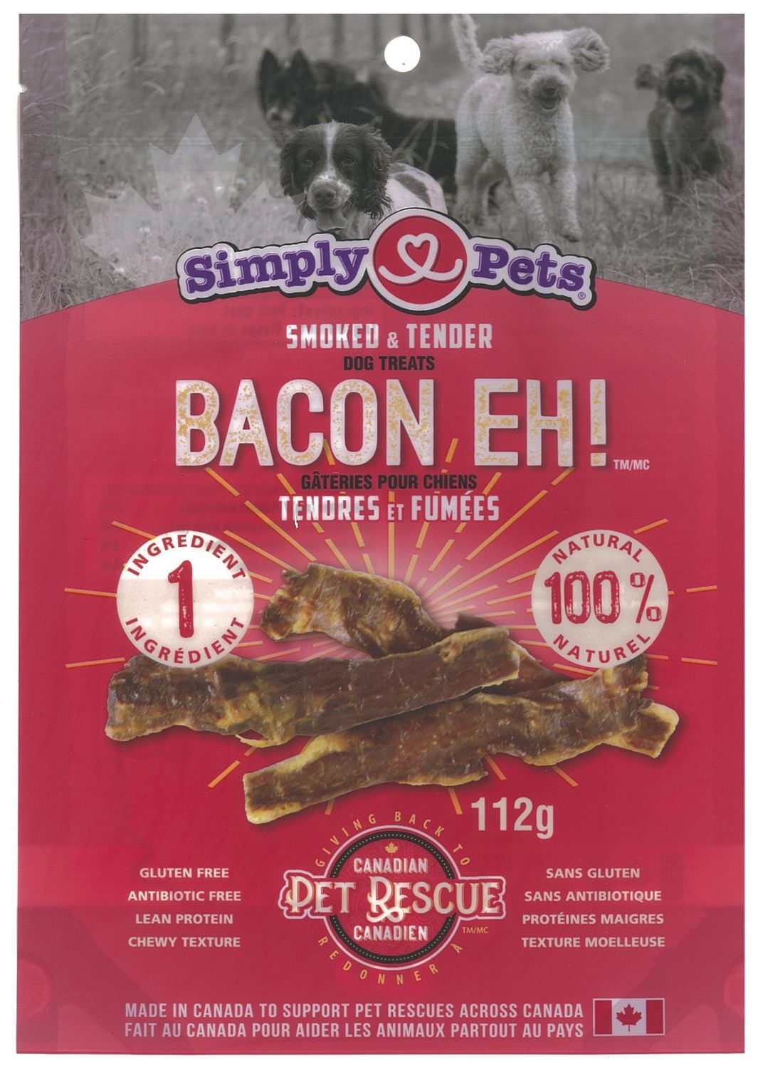 Simply Pets All Natural Smoked and Tender Bacon Eh! Dog Treats, Pack of 2