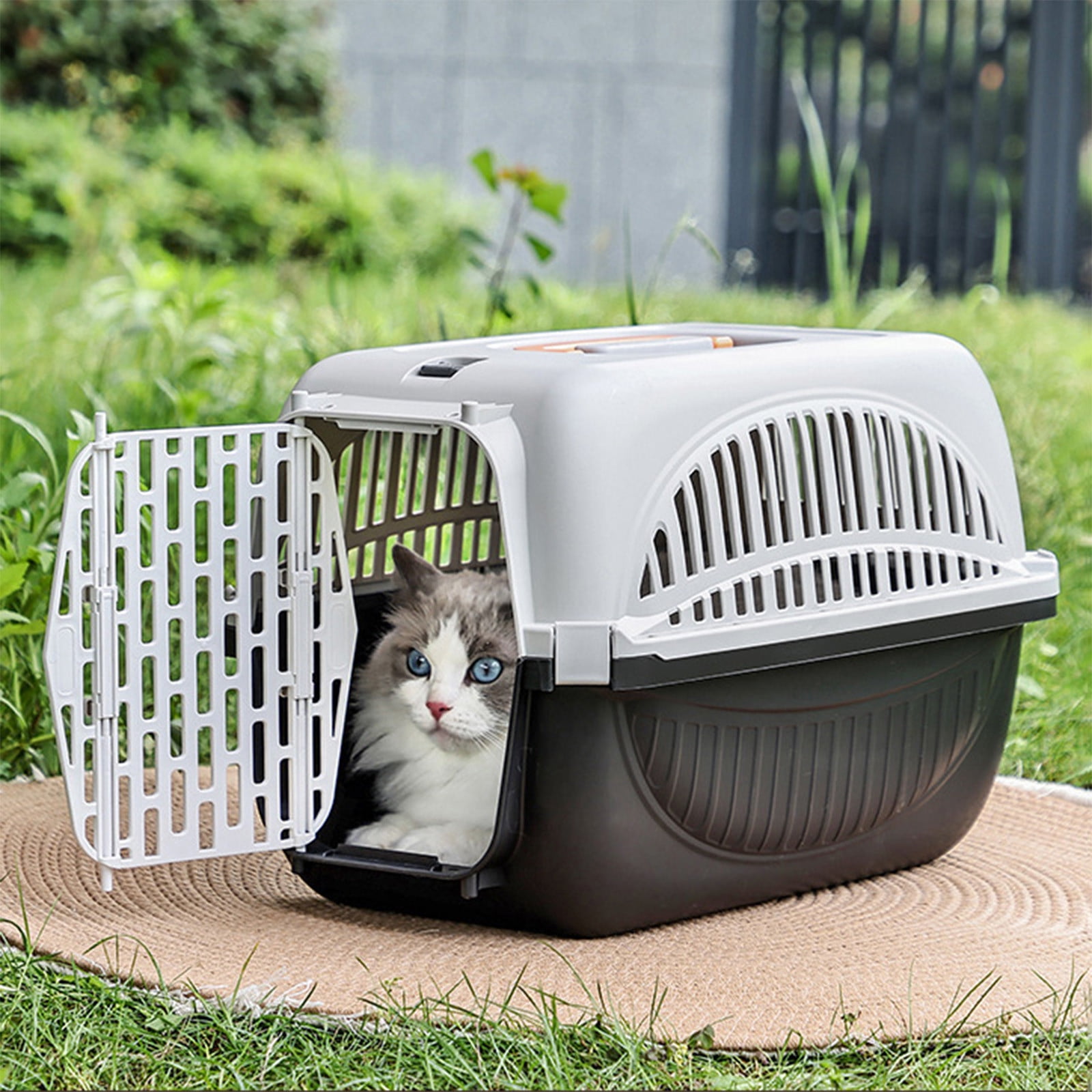 Cats Airline Box, Pet Carrier Handheld, Plastic Travel Bag for Cats & Dogs, Comfortable Ventilation, Portable Pet Carrier for Travel, Black/Gray, 48 x 32 x 32 cm