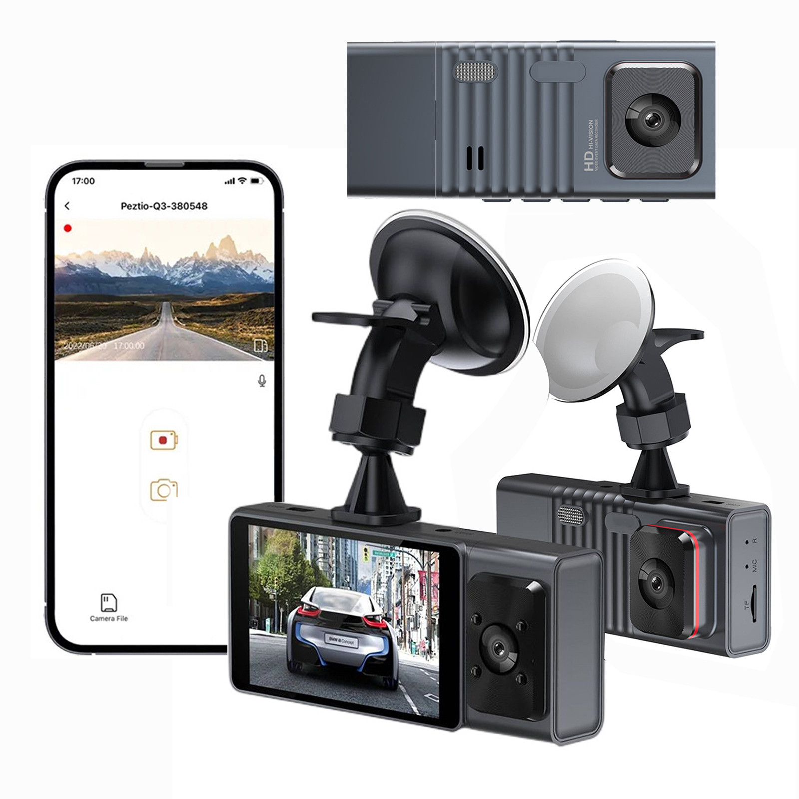 Meitianfacai Dash Cam 1080P Full HD , Night Vision Drivering Recorder, Two Lens Dashboard Car Cameras，Built-in WIFi, Loop Recording, Parking Monitor， Accident Lock Dash Cam