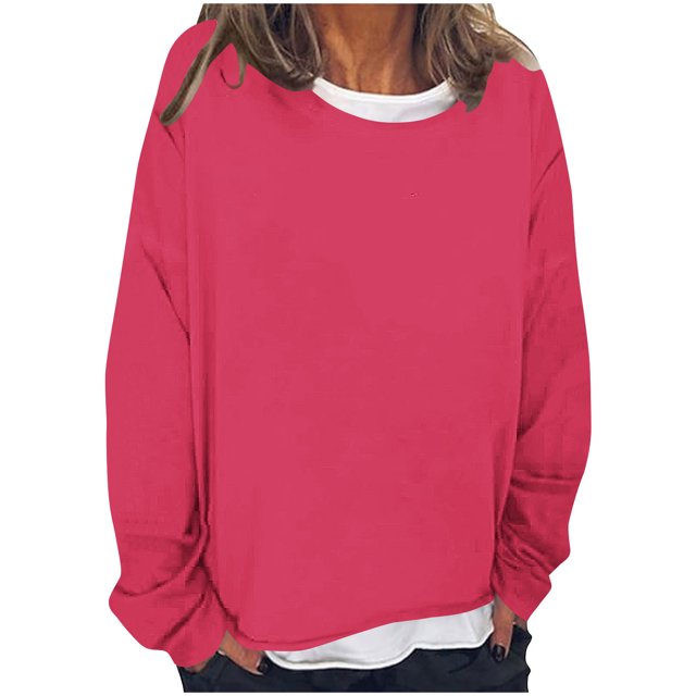 Timegard Hauts pour Femmes à Épaules Tombantes, Col Ras du Cou, Chandail Ample, Hauts d'Automne Décontractés à Manches Longues, Blouse Confortable