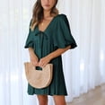 thumbnail image 4 of Gspmoly Robes d'Été pour Femmes 2025, Robe Décontractée pour Femmes à la Mode, Couleur Unie, Manches Bouffantes, Manches Courtes, Col en V, Robes de Cocktail pour Femmes, Économies d'Été Liquidation, 4 of 9