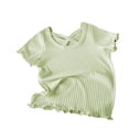 thumbnail image 1 of Plebaso Top for Kids Short Sleeve Round Neck Ruffled Ice Silk T-shirt for Girls Baby Summer Clothes, 1 of 3