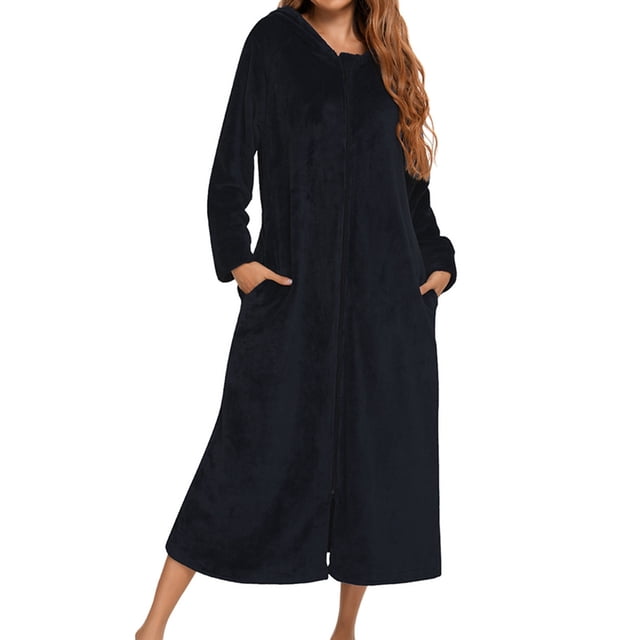 Kcodviy Robe en Flanelle à Manches Longues pour Femmes, Peignoir Chat avec Capuche et Fermeture Éclair, Peignoir de Douche pour Femmes avec Fermeture Éclair, Tenue de Nuit pour Couples pour l'Automne, Robes Longues pour Dames et Hiver