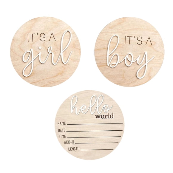 Binwennn Ornament Glass Rainbow Christmas Ornament 3PCS Announcement Sign Its A Boy Its A Girl Hello World Wooden Sign Round Gender Reveal Welcome Sign Nursery Birth Baby Name For Props