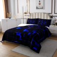 thumbnail image 2 of YST Stereoscopic Neon Geometry Quilt Set - King Size Modern Abstract Bedding Set, Blue Black Neon Lights, 2 of 3