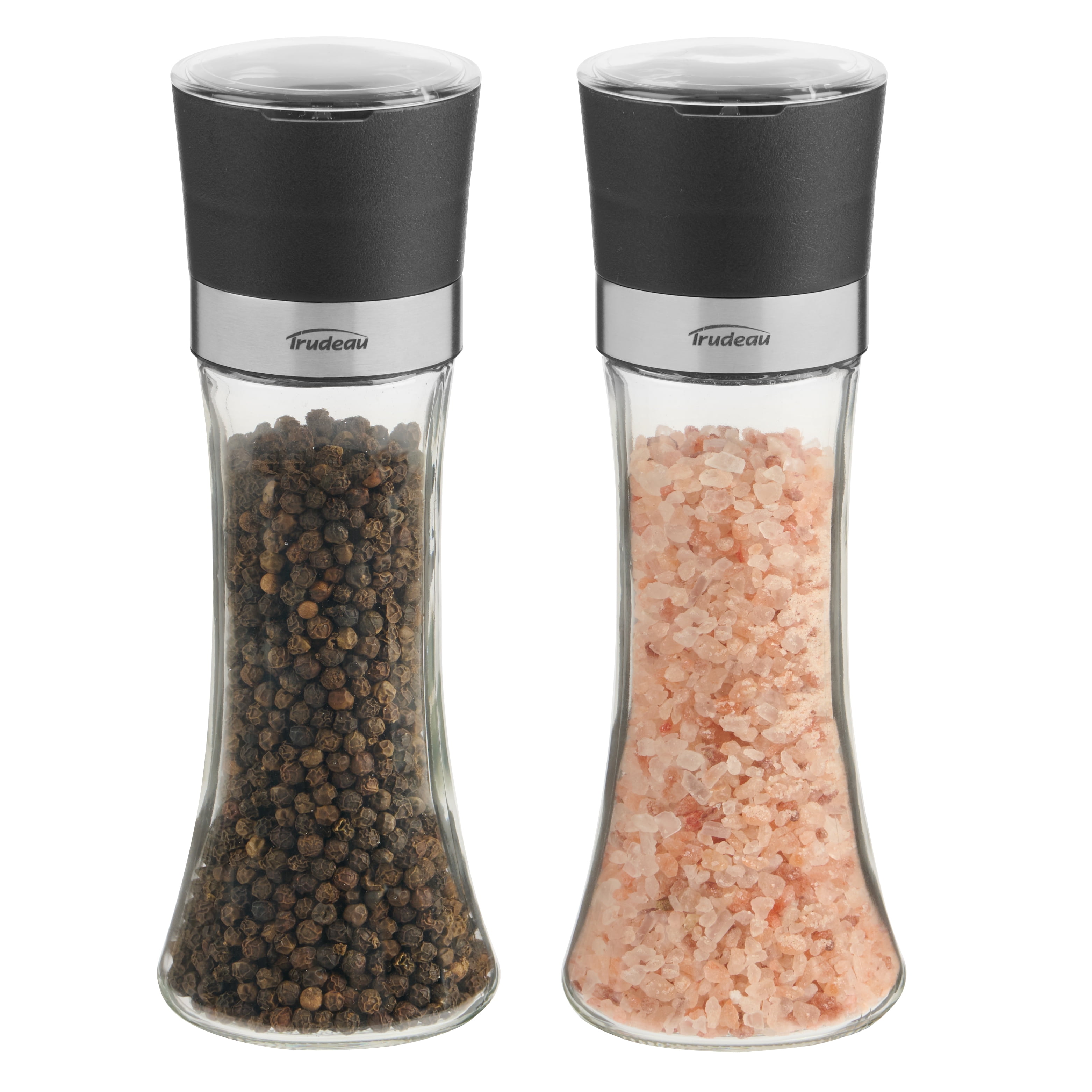 Trudeau Salt & Pepper Grinders Ostrava 7" - Pre-filled with Pepper & Pink Himalayan Salt, Corrosion-Resistant Ceramic Grinders, 2 Mills