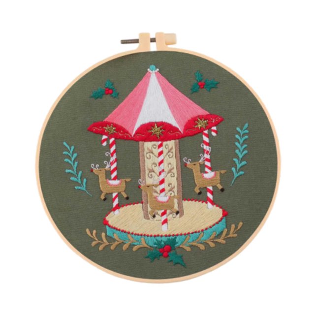 Abbracc Christmas Embroidery Kit Decorative DIY Xmas Home Decor Cute Hand Embroidery Carousel