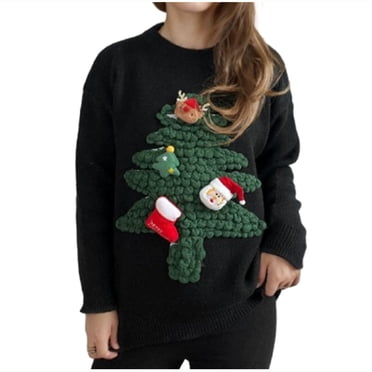 Pisexur Chandails de Noël Laids pour Femmes à Manches Longues Col Rond Chandails Amusants à Imprimé Graphique Chandail Tricoté pour Femmes Chandail de Noël Laid Tendance des Fêtes Chandail Ample à Enfiler pour Femmes