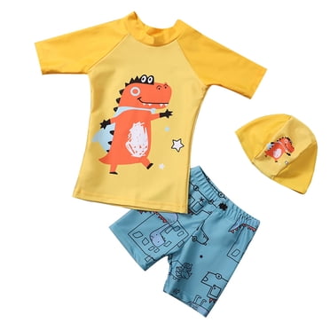 XZNGL Toddler Kids Baby Boys Fashion Cute Dinosaur Print Swimming Trunks Swimming Cap Swimsuit Set