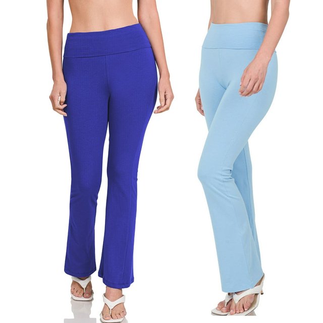 CHUANK Womens & Plus Stretch Cotton Fold-Over High Waist Bootcut Workout Flared Yoga Pants