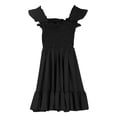 thumbnail image 3 of LUOGENLI Robe Filles Robes d'Été Smockées Sans Manches avec Poches Robe en Coton pour Filles Longueur Genou Noir 7-8 Ans, 3 of 4
