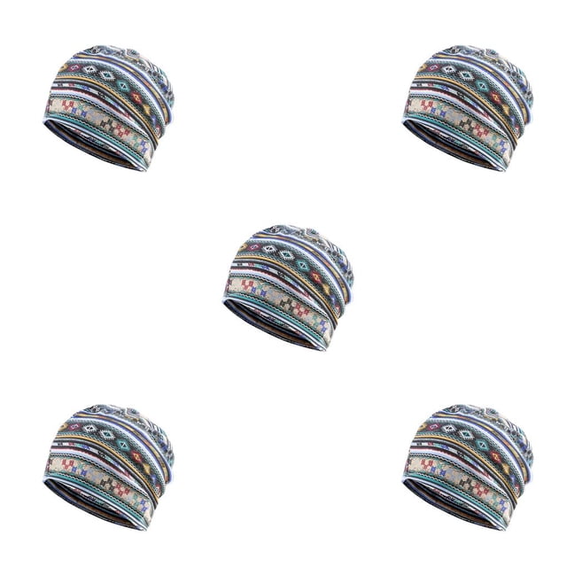 Transemion Tuque Décontractée Hijab Musulman Imprimé Floral Turban Coloré Protection des Oreilles Ajustable Bonnet de Sommeil pour Femmes Style Rayé Bleu Ensemble de 5