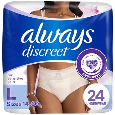 Always Discreet Culottes pour la Peau Sensible, Protection de la Peau Quatre Fois Supérieure, Testées Dermatologiquement, Sans Parfum, Absorption Maximale