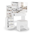 thumbnail image 1 of Ensemble de Coiffeuse avec Miroir DEL à 3 Couleurs à Intensité Réglable, Miroir Coulissant Dissimulé, Prise de Courant Intégrée, 4 Tiroirs de Rangement et Tablette, Tabouret Rembourré pour Chambre, 1 of 8