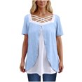 thumbnail image 1 of Timegard Hauts d'Été pour Femmes Grande Taille Col Carré en V Croisé Manches Courtes Décontracté Confortable Blouse, 1 of 6