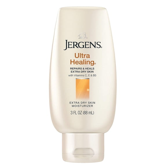Jergens Ultra Healing Dry Skin Moisturizer, Body and Hand Lotion, for Long Lasting Skin Hydration, 3 Ounce (Pack of 3), with HYDRALUCENCE blend and Cherry Almond Essence