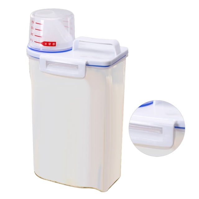 Rice Container Bin with Pour and Measuring Cup, Rice Dispenser, Cereal Dry Storage Airtight Bin, Transparent Grain Storage Box for Kitchen, Oatmeal, Grain, Flour