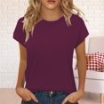 thumbnail image 2 of Charmgo Hauts pour Femmes Hauts d'Été pour Femmes Chemises à Manches Courtes Col Rond Tunique Mignonne et Tendance Blouses Sorties Hauts Grande Taille pour Femmes Vin TG, 2 of 4