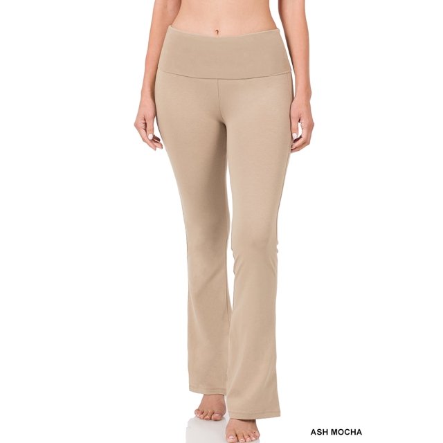 CHUANK Womens & Plus Stretch Cotton Fold-Over High Waist Bootcut Workout Flared Yoga Pants