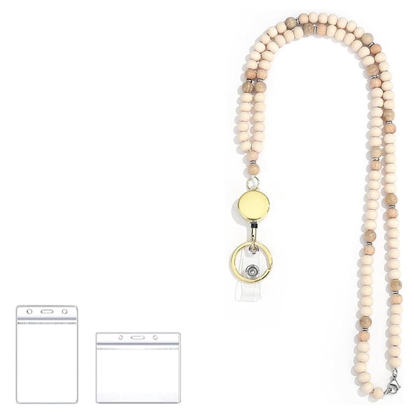 Lanyard for Id Badges Teacher Lanyard Lanyards for Keys Retractable Lanyards for Id Badges Holder Wooden Beads