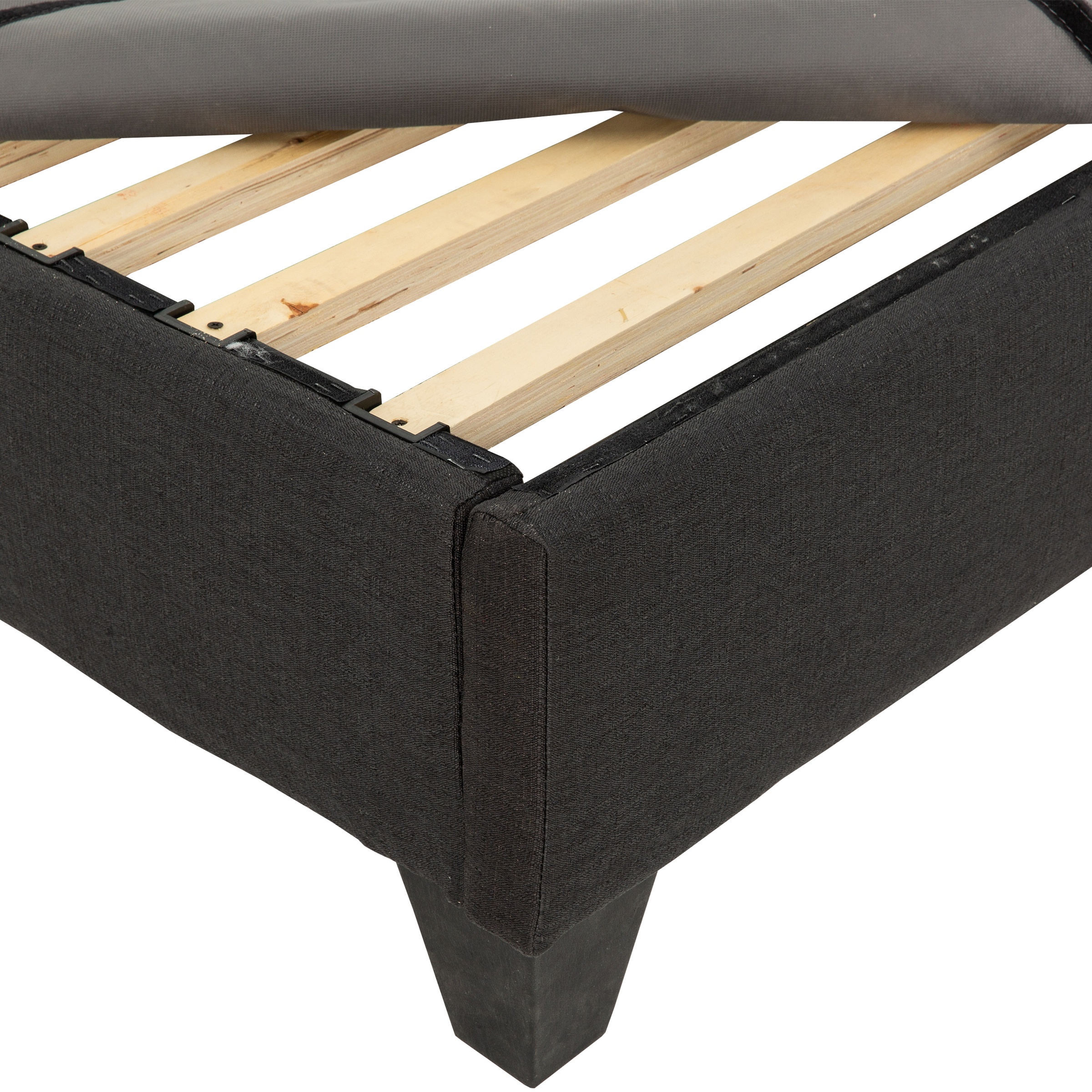 PRIMO Carter Upholstered Platform Bed Frame – Twin Size, Dark Grey Linen Look Fabric, No Box Spring Required, Durable Wood Slats – Bedroom Foundation