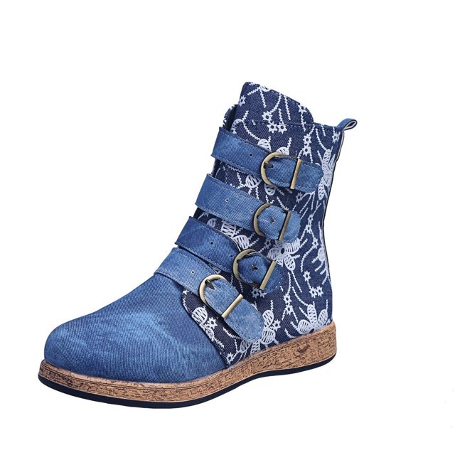 XZNGL Vintage Red Boots Large Printed European And American Style Leather Boots