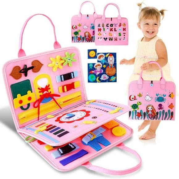 CHUANK Toddler Busy Board Montessori Toys for 1 2 3 4 Year Old Sensory Board with Buckles Educational Activities for Learning Fine Motor Skills Gifts Toy for Girls Boys for Airplane Car
