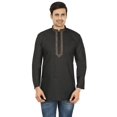 thumbnail image 1 of Chemise de Mode Indienne pour Homme, Kurta Courte Brodée en Coton (Noir, TG), 1 of 5