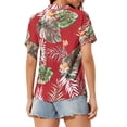 thumbnail image 3 of INSPIRE CHIC Chemises pour Femmes Hawaïennes à Manches Courtes Tropicales à Fleurs Boutonnées Hauts TP Rouge, 3 of 8