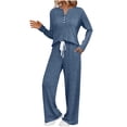 thumbnail image 1 of VINUSLI 2 Piece Lounge Set Women Plus Size Dressy Slouchy Sets Button Up Sweatshirt Matching Sweatpants Sweatsuits Outfits with Pockets Navy,L, 1 of 9