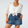 thumbnail image 4 of Cardigan Smock Transparent pour Femmes à Manches Courtes, Couleur Unie, Châle en Dentelle Patchwork, Boléro Transparent, Blouse de Couverture, 4 of 6