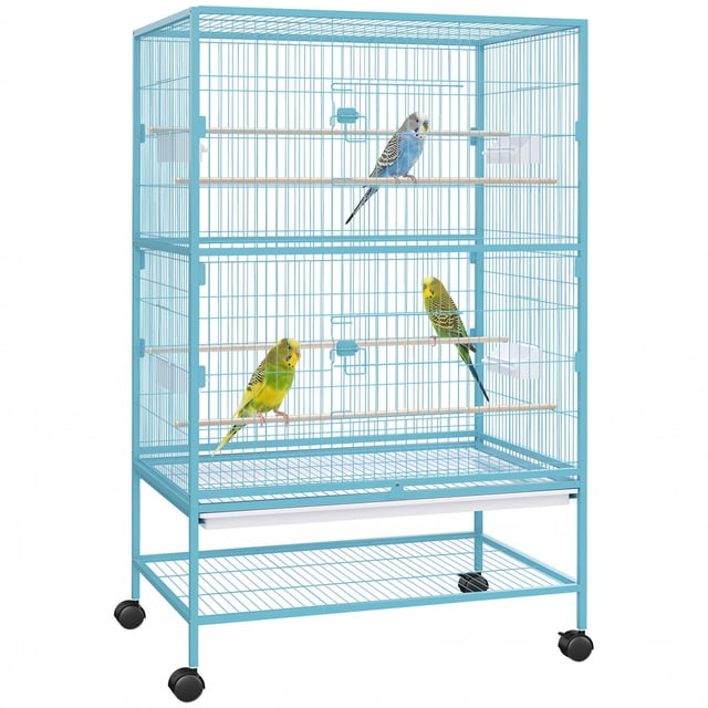 PawHut 52" Steel Bird Cage with Rolling Stand, Light Blue