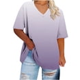 thumbnail image 2 of Ovbmpzd V-Neck Ladies Tops Short Sleeve Plus Size White Gradient Color Comfy Blouses Women Blouse XXL, 2 of 6