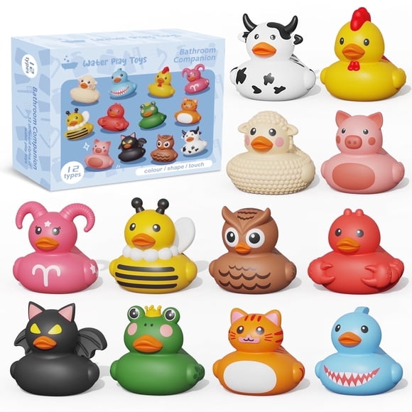 Sumsoltic 12 Pcs Jouets de Bain pour Bébé, Canards en Caoutchouc Sans Trou, Jouets de Bain Sûrs pour Bébés, Nourrissons, Tout-Petits et Enfants, Jouets de Piscine Cadeaux de Fête