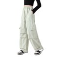 thumbnail image 1 of Girls' Vintage Cargo Pants with Pockets - Polyester, Solid Color, Streetwear Style, 4-14 Years, Relaxed Fit, 1 of 3