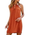 thumbnail image 2 of HKEJIAOI Liquidation des Ventes Robes Décontractées pour Femmes Robe d'Anniversaire Mode Femmes Été Décontractée Sans Manches à Col Licou Robe Unie Orange, 2 of 9