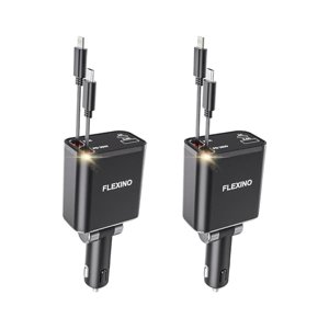 YJJSKEJI Chargeur de voiture rétractable pour iPhone 16, 69W Chargeur de voiture rapide USB C, Chargeurs de voitures avec 2 Cordes rétractables 2.6ft, Adaptateur de voiture pour iPhone 16/15/14/13/12 Series, Galaxie, Noir, 2 Boîtes