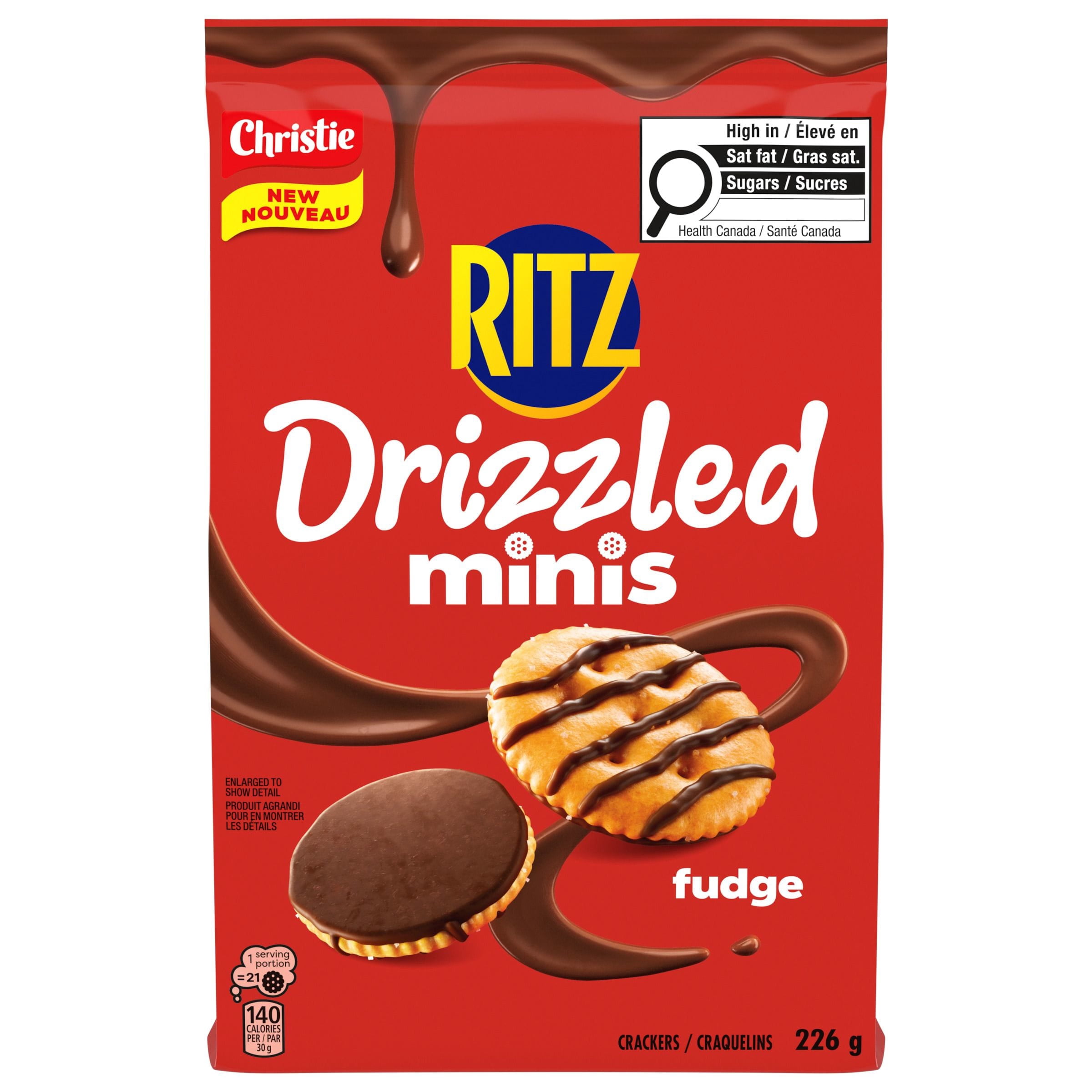 RITZ Drizzled Minis Fudge Crackers, Sweet & Salty Snack, Bag Format