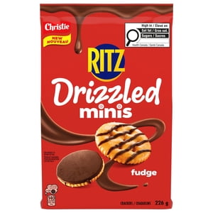 RITZ Drizzled Minis Fudge Crackers, Sweet & Salty Snack, Bag Format