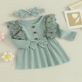 thumbnail image 3 of Robe d'Automne pour Bébé Fille Manches Longues Côtelées Robe Princesse Ligne A avec Bandeau, 3 of 8